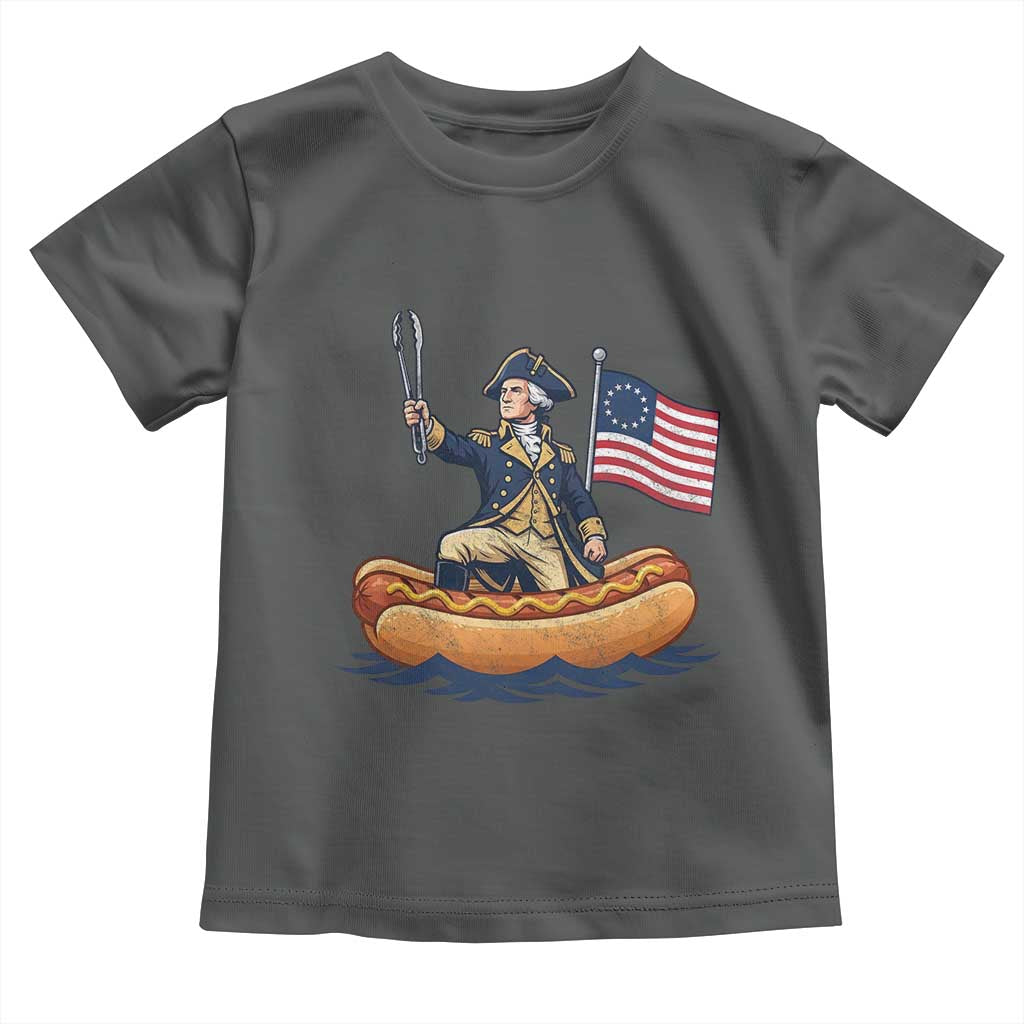 George Washington Crossing The Delaware on Hot Dog Boat Toddler T Shirt Funny BBQ Party 4th of July Graphic