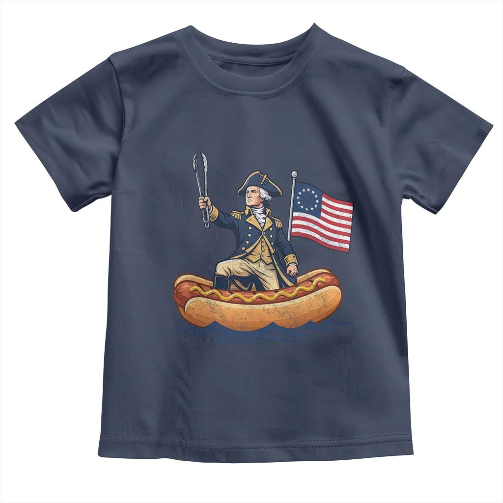 George Washington Crossing The Delaware on Hot Dog Boat Toddler T Shirt Funny BBQ Party 4th of July Graphic