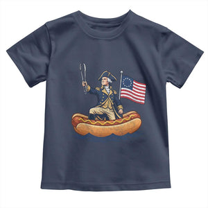 George Washington Crossing The Delaware on Hot Dog Boat Toddler T Shirt Funny BBQ Party 4th of July Graphic