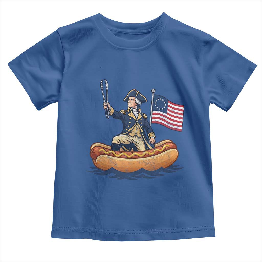 George Washington Crossing The Delaware on Hot Dog Boat Toddler T Shirt Funny BBQ Party 4th of July Graphic