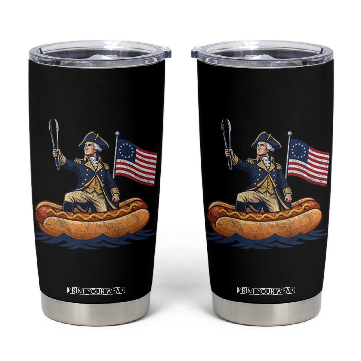George Washington Crossing The Delaware on Hot Dog Boat Tumbler Cup Funny BBQ Party 4th of July Graphic