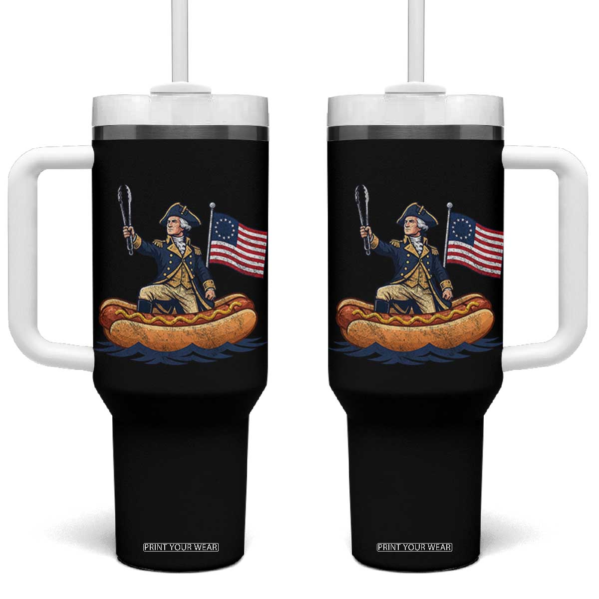 George Washington Crossing The Delaware on Hot Dog Boat Tumbler With Handle Funny BBQ Party 4th of July Graphic TS02 One Size: 40 oz Black Print Your Wear