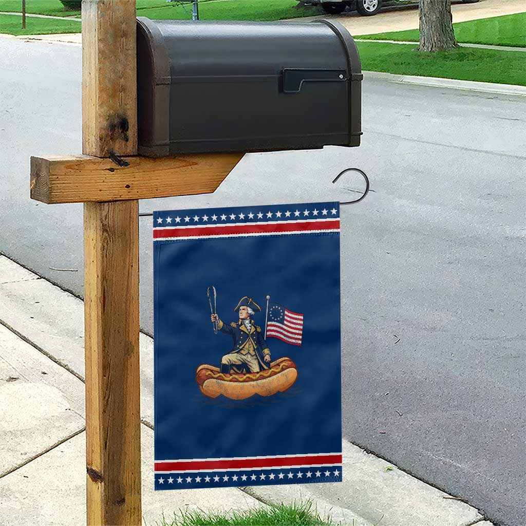 George Washington Crossing The Delaware on Hot Dog Boat Patriotic Garden Flag Funny BBQ Party 4th of July Graphic