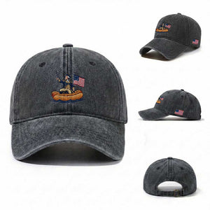 George Washington Crossing The Delaware on Hot Dog Boat Washed Cotton Baseball Cap Funny BBQ Party 4th of July Graphic