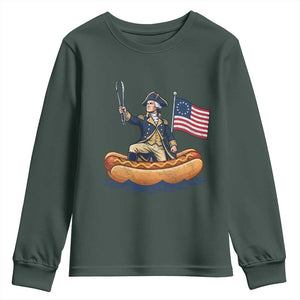 George Washington Crossing The Delaware on Hot Dog Boat Youth Sweatshirt Funny BBQ Party 4th of July Graphic