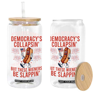 Funny Patriotic Hotdog Cartoon 4th of July Fireworks Glass Can Democracys Collapsin But These Wieners Be Slappin