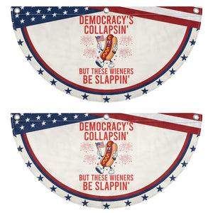 Funny Hotdog Cartoon 4th of July Fireworks Patriotic Fan Flag Democracys Collapsin But These Wieners Be Slappin