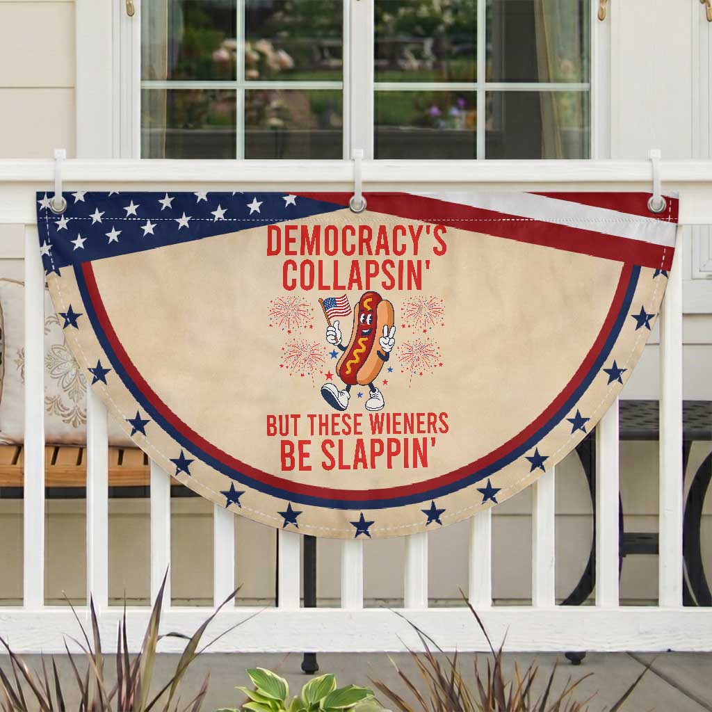 Funny Hotdog Cartoon 4th of July Fireworks Patriotic Fan Flag Democracys Collapsin But These Wieners Be Slappin