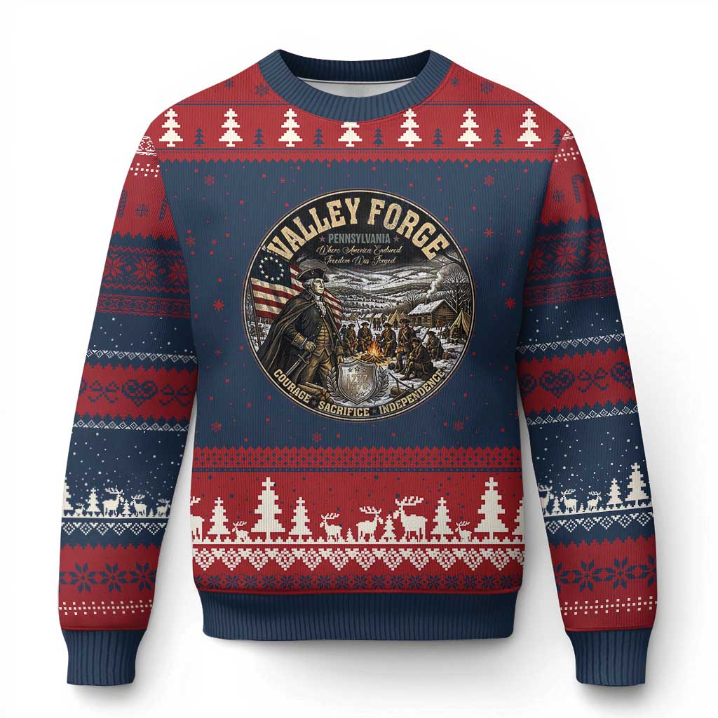 Valley Forge Pennsylvania 1777 George Washington Ugly Christmas Sweater Revolutionary War Vintage American History Graphic TS02 Navy Red Print Your Wear