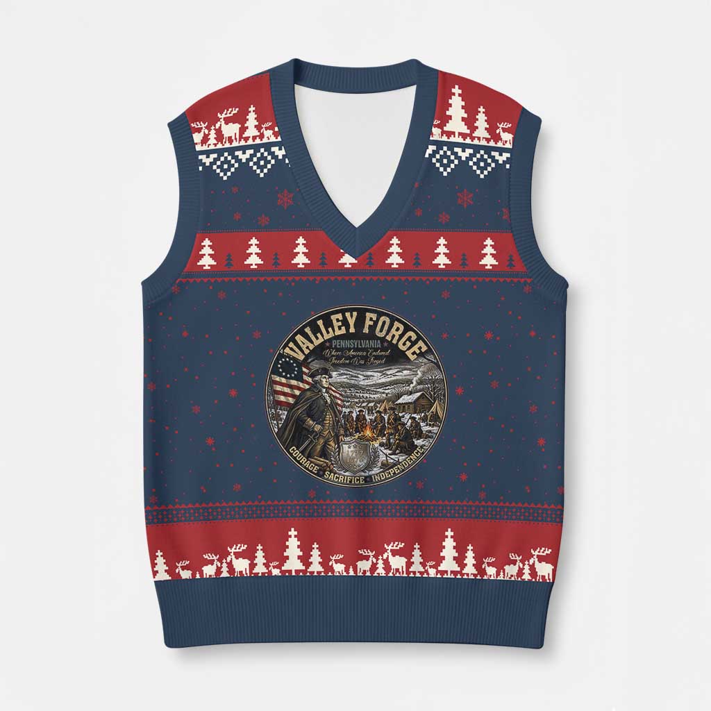 Valley Forge Pennsylvania 1777 George Washington V-Neck Knit Sweater Vest Revolutionary War Vintage American History Graphic TS02 Navy Red Print Your Wear