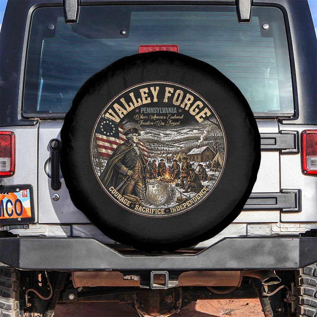 Valley Forge Pennsylvania 1777 George Washington Spare Tire Cover Revolutionary War Vintage American History Graphic TS02 No hole Black Print Your Wear