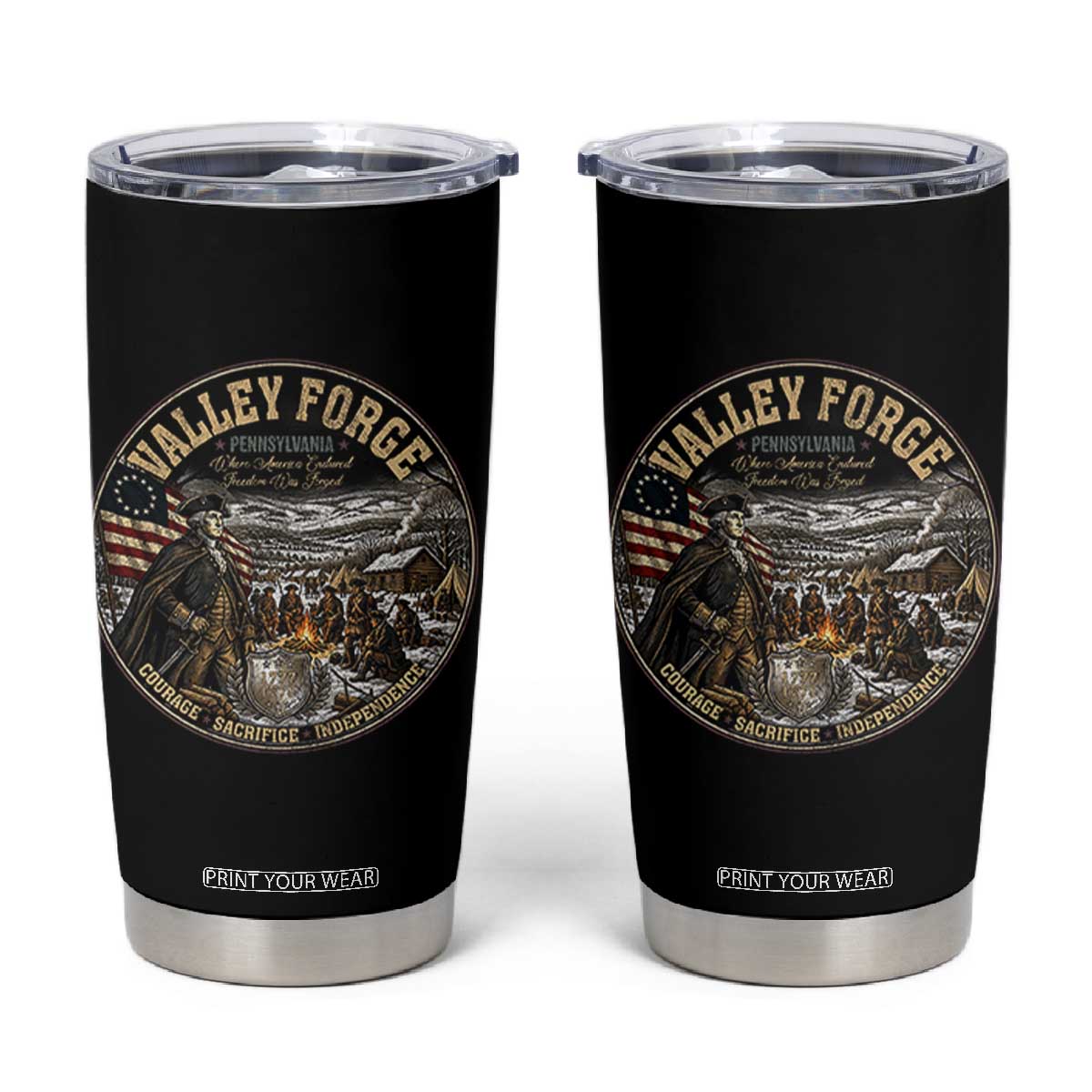 Valley Forge Pennsylvania 1777 George Washington Tumbler Cup Revolutionary War Vintage American History Graphic TS02 Black Print Your Wear
