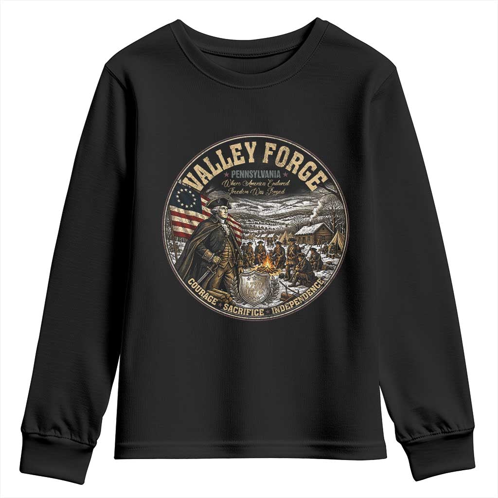 Valley Forge Pennsylvania 1777 George Washington Youth Sweatshirt Revolutionary War Vintage American History Graphic TS02 Black Print Your Wear