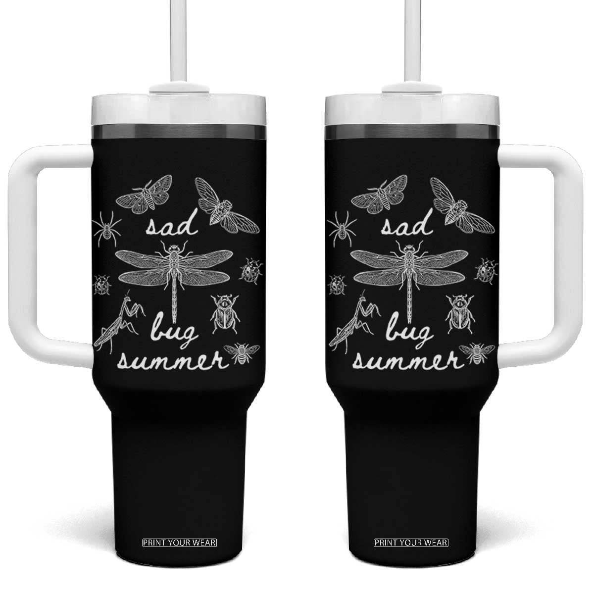 Sad Bug Summer Vintage Cottagecore Insects Graphic Tumbler With Handle Dark Academia Aesthetic Folk Music Lover Entomology TS02 One Size: 40 oz Black Print Your Wear