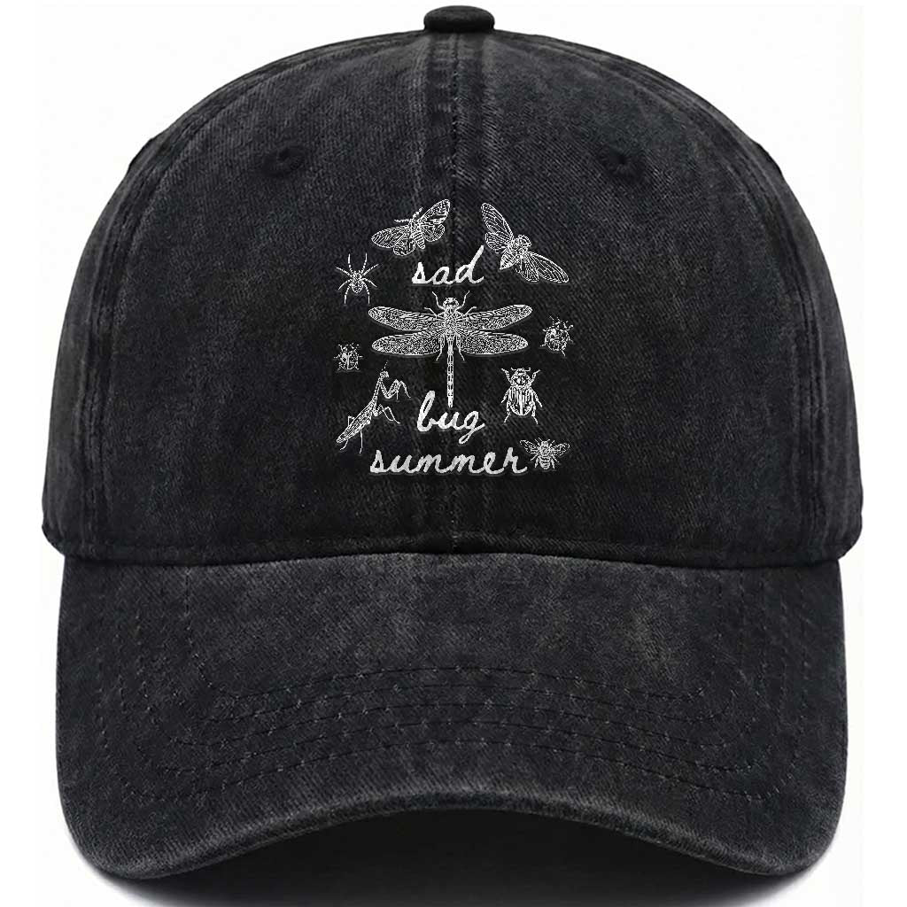Sad Bug Summer Vintage Cottagecore Insects Graphic Washed Cotton Baseball Cap Dark Academia Aesthetic Folk Music Lover Entomology TS02 Print Your Wear