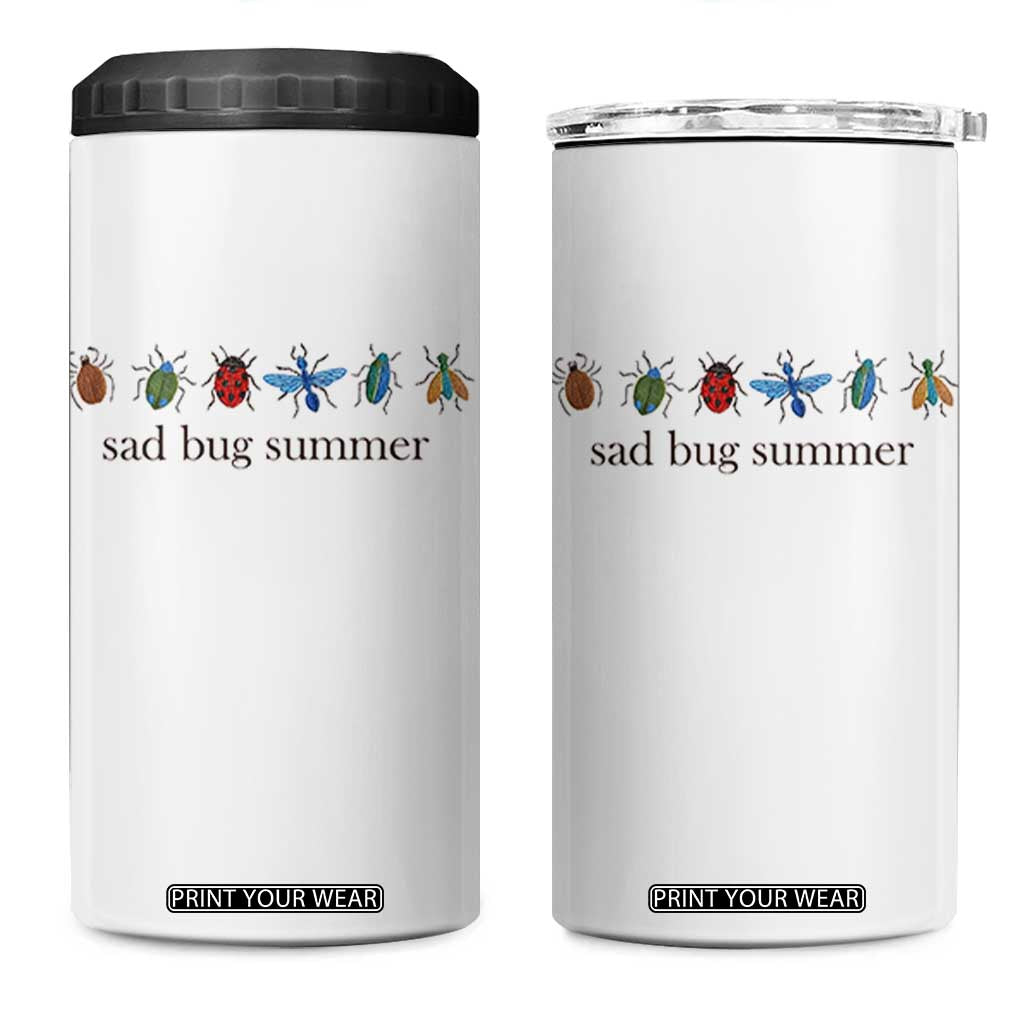 Sad Bug Summer Colorful Vintage Insect Lineup Graphic 4 in 1 Can Cooler Tumbler Folk Music Lover Aesthetic Entomology Humor