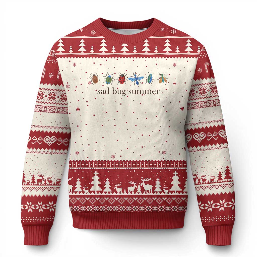 Sad Bug Summer Colorful Vintage Insect Lineup Graphic Ugly Christmas Sweater Folk Music Lover Aesthetic Entomology Humor TS02 Beige Red Print Your Wear