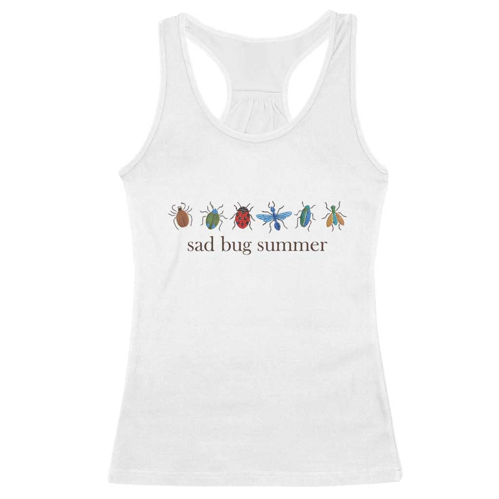 Sad Bug Summer Colorful Vintage Insect Lineup Graphic Racerback Tank Top Folk Music Lover Aesthetic Entomology Humor TS02 White Print Your Wear