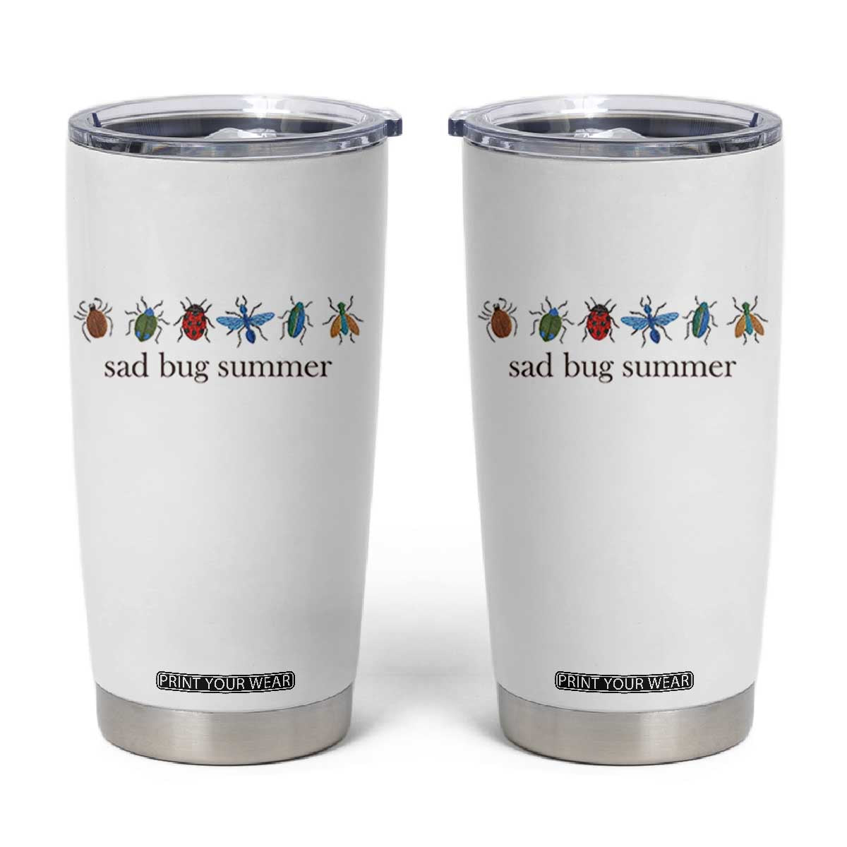Sad Bug Summer Colorful Vintage Insect Lineup Graphic Tumbler Cup Folk Music Lover Aesthetic Entomology Humor TS02 White Print Your Wear