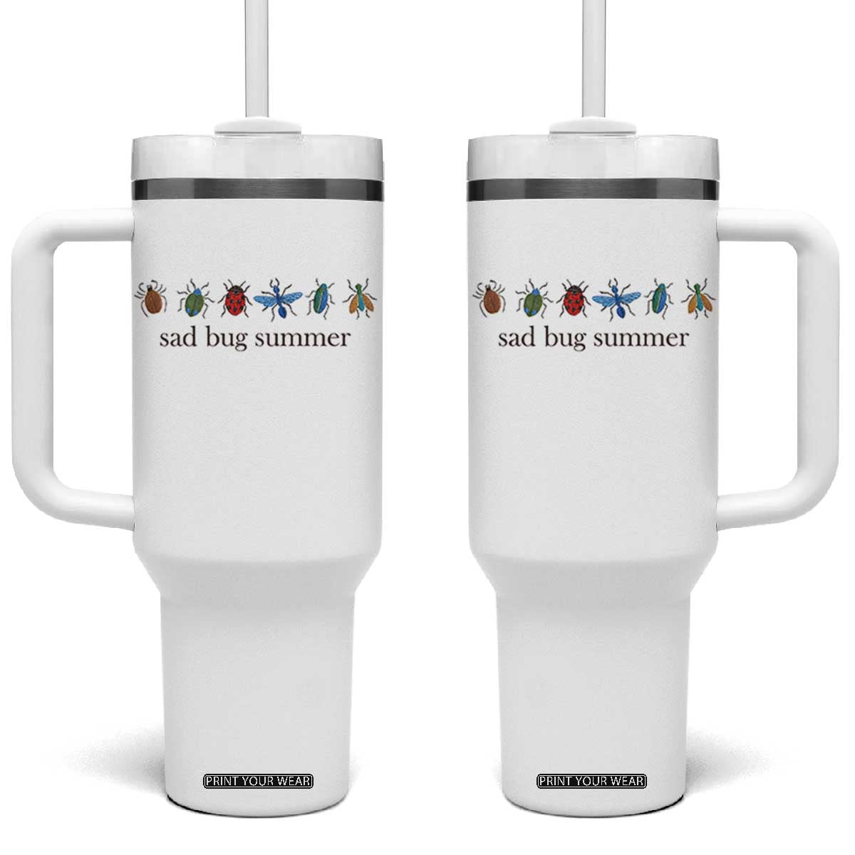 Sad Bug Summer Colorful Vintage Insect Lineup Graphic Tumbler With Handle Folk Music Lover Aesthetic Entomology Humor TS02 One Size: 40 oz White Print Your Wear