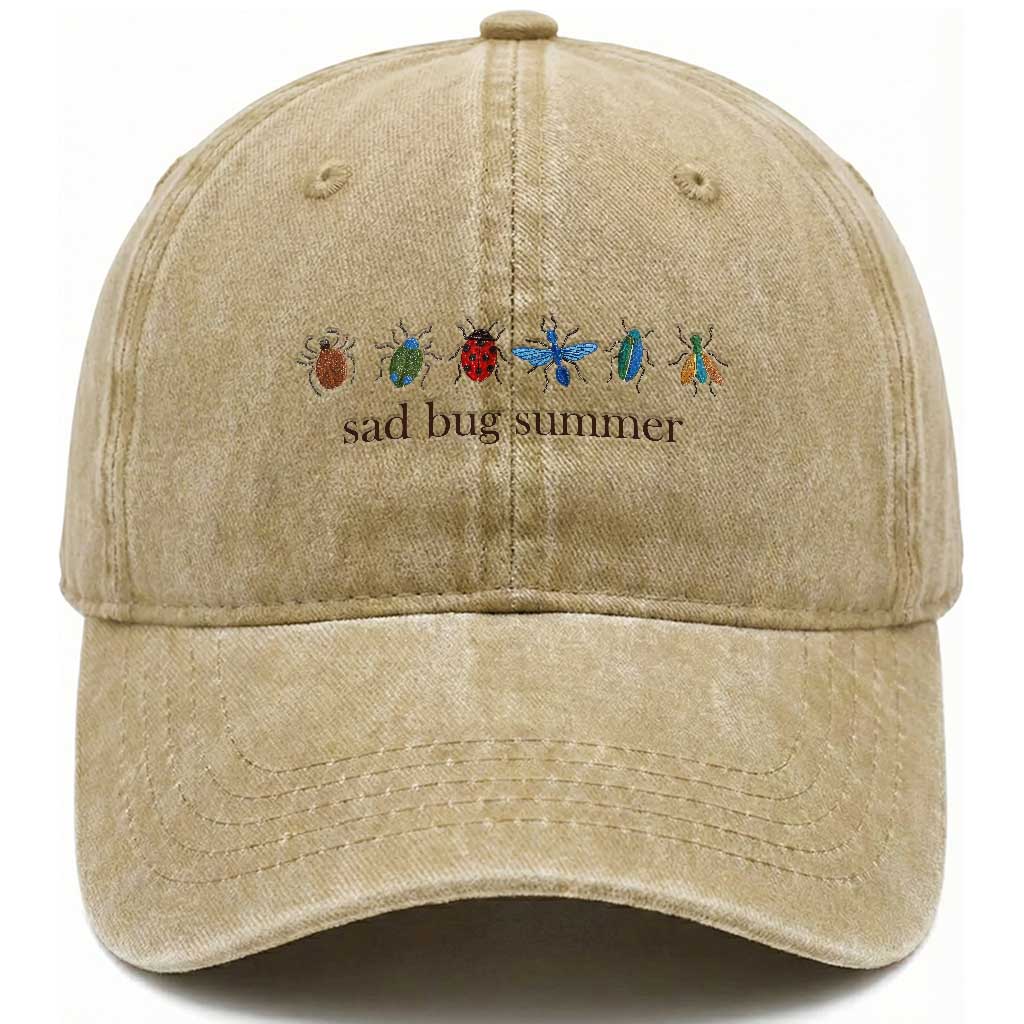 Sad Bug Summer Colorful Vintage Insect Lineup Graphic Washed Cotton Baseball Cap Folk Music Lover Aesthetic Entomology Humor TS02 Print Your Wear