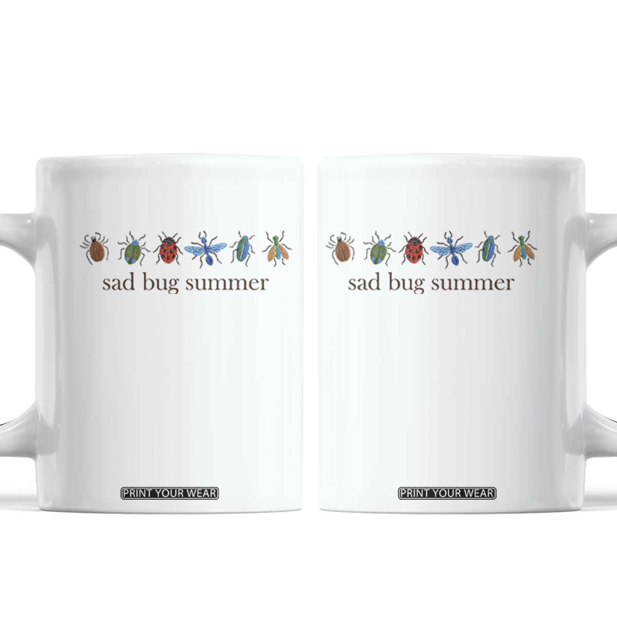 Sad Bug Summer Colorful Vintage Insect Lineup Graphic Coffee Mug Folk Music Lover Aesthetic Entomology Humor TS02 White Print Your Wear