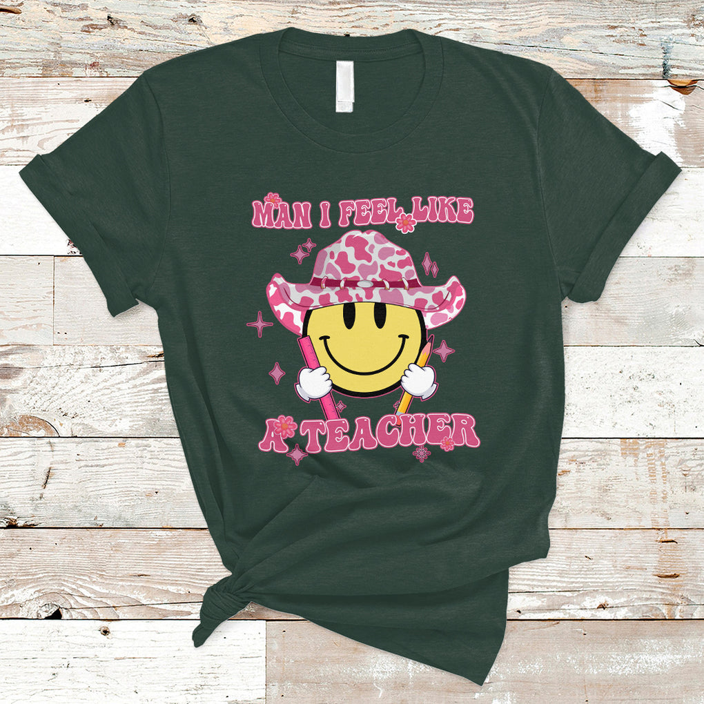 Man I Feel Like A Teacher Funny Groovy Western Teacher T Shirt TS02 Dark Forest Green Printyourwear