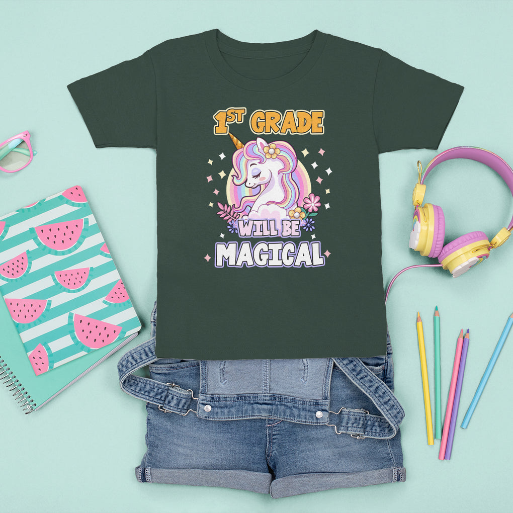 T Shirt For Kid First Grade Will Be Magical Cute Unicorn Rock 1st Grade Girl TS02 Printyourwear