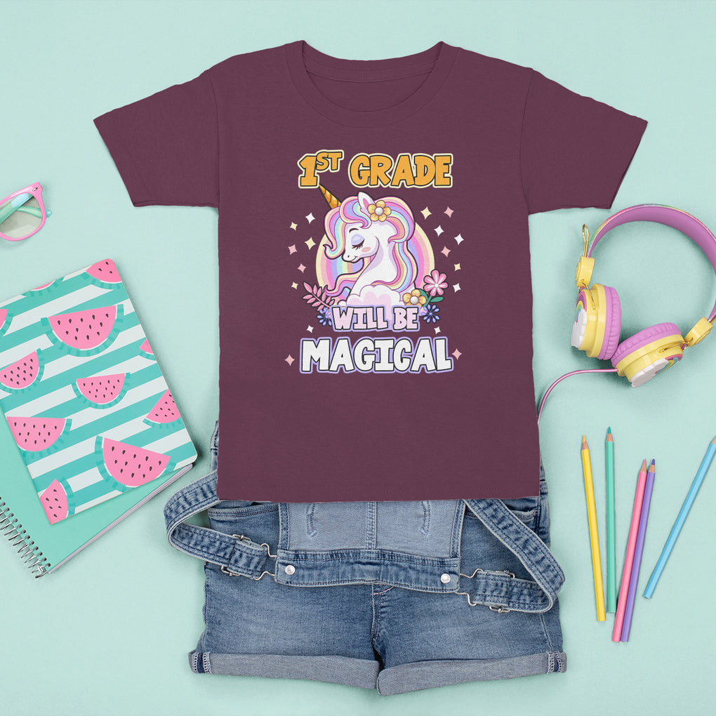 T Shirt For Kid First Grade Will Be Magical Cute Unicorn Rock 1st Grade Girl TS02 Printyourwear