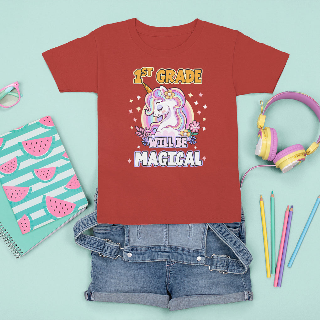 T Shirt For Kid First Grade Will Be Magical Cute Unicorn Rock 1st Grade Girl TS02 Printyourwear