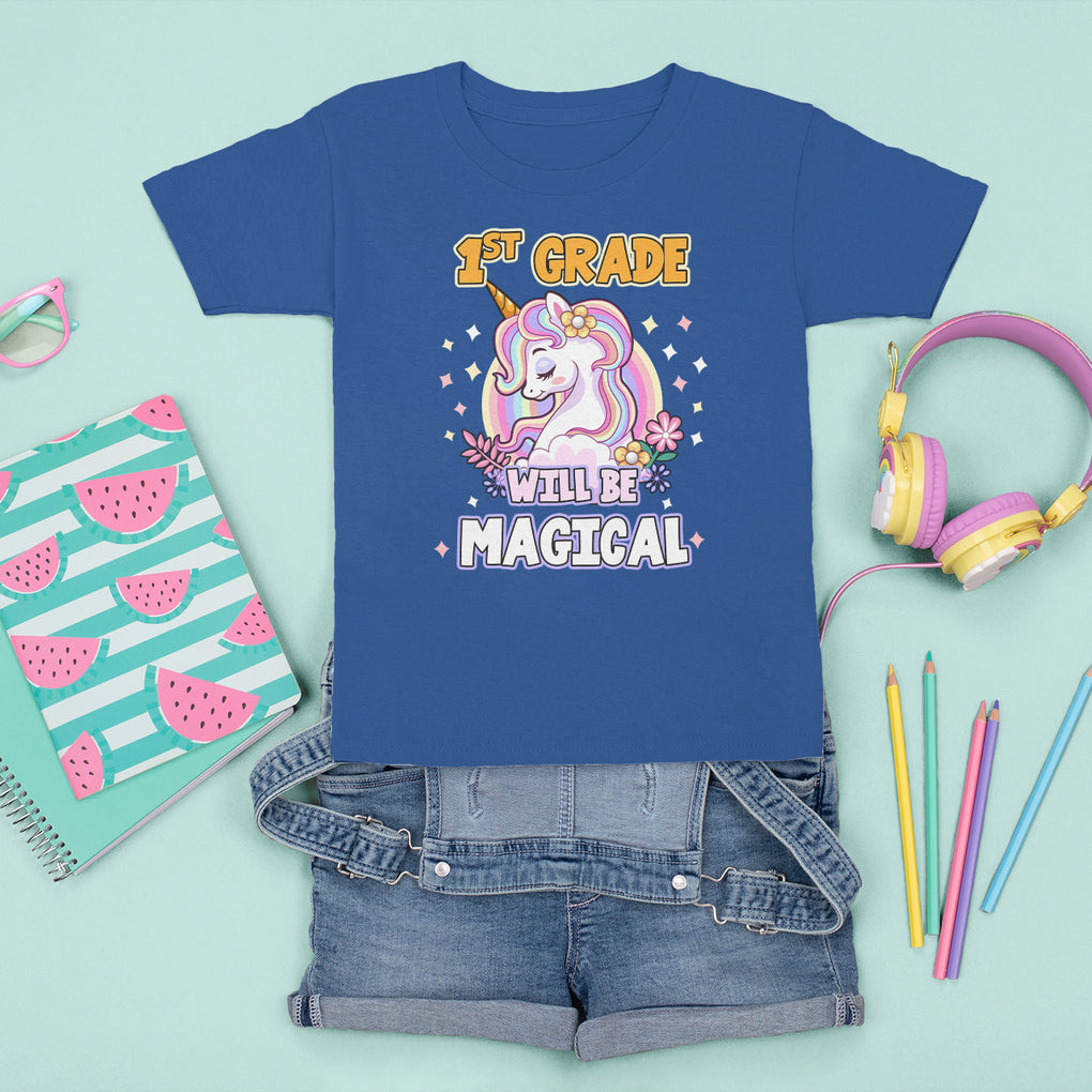 T Shirt For Kid First Grade Will Be Magical Cute Unicorn Rock 1st Grade Girl TS02 Printyourwear
