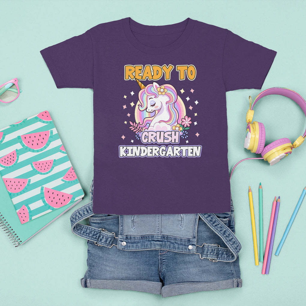 Cute Kindergarten Unicorn T Shirt For Kid I'm Ready To Crush Kinder 1st Day Of School For Girls TS02 Purple Printyourwear
