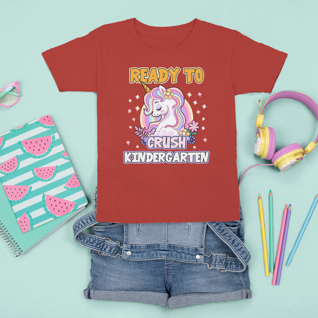 Cute Kindergarten Unicorn T Shirt For Kid I'm Ready To Crush Kinder 1st Day Of School For Girls TS02 Red Printyourwear