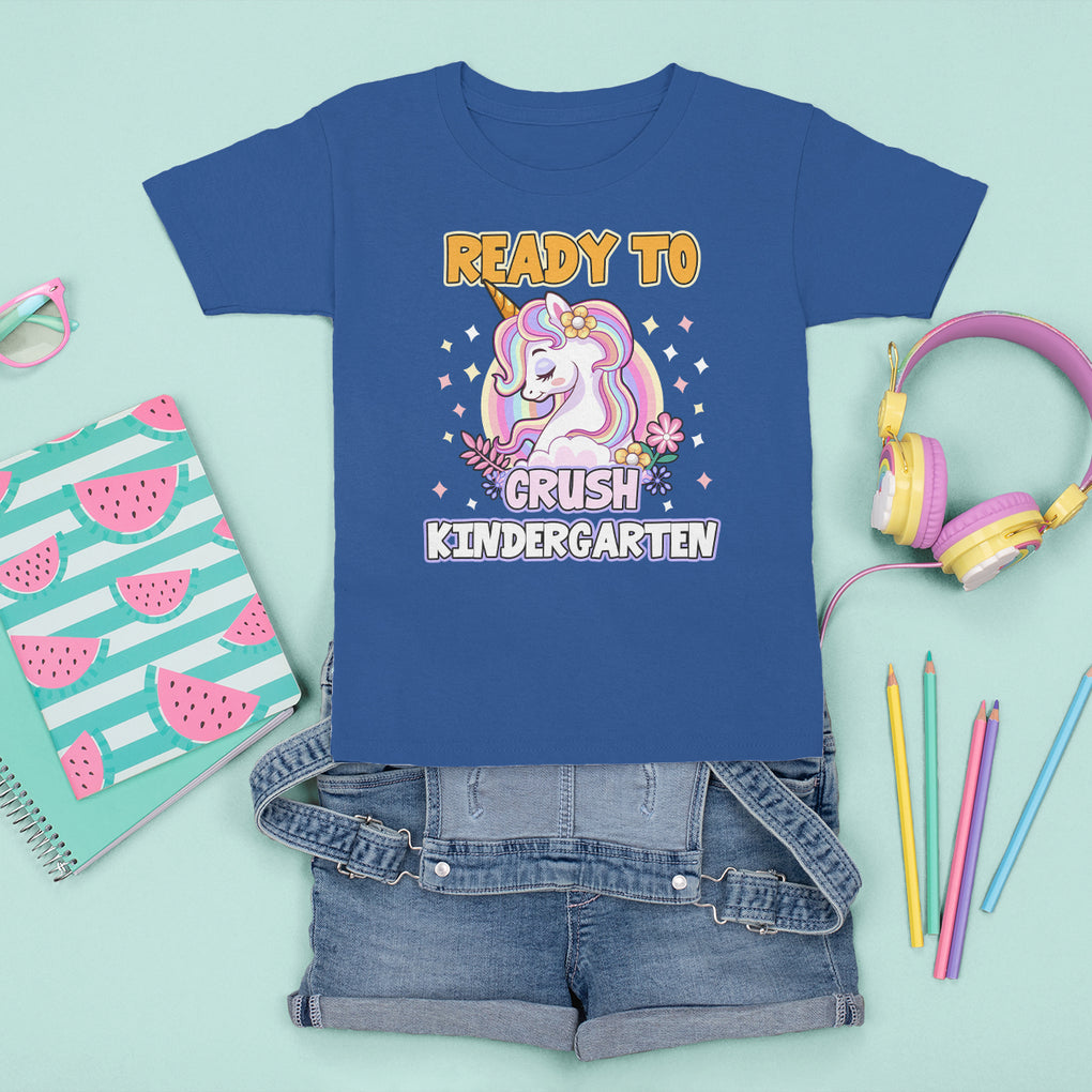 Cute Kindergarten Unicorn T Shirt For Kid I'm Ready To Crush Kinder 1st Day Of School For Girls TS02 Royal Blue Printyourwear