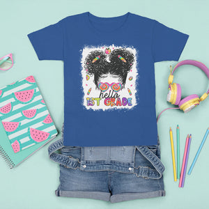 Hello 1st Grade T Shirt For Kid Cute Messy Bun Girls Tie Dye Back To School TS02 Printyourwear