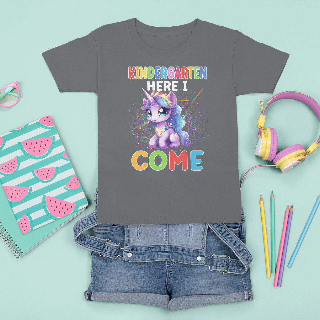 Cute Kindergarten Unicorn T Shirt For Kid Kinder Here I Come Girls Team TS02 Charcoal Printyourwear