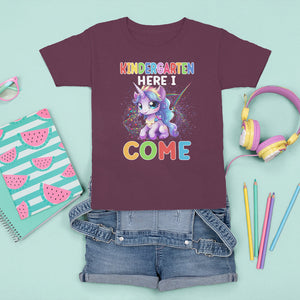 Cute Kindergarten Unicorn T Shirt For Kid Kinder Here I Come Girls Team TS02 Maroon Printyourwear