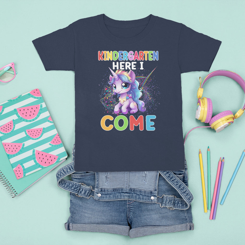 Cute Kindergarten Unicorn T Shirt For Kid Kinder Here I Come Girls Team TS02 Navy Printyourwear