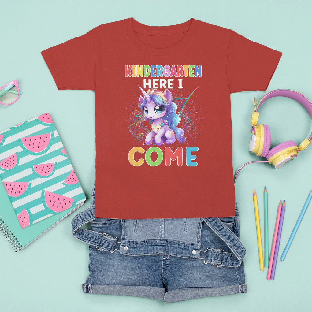 Cute Kindergarten Unicorn T Shirt For Kid Kinder Here I Come Girls Team TS02 Red Printyourwear