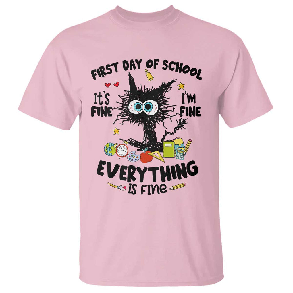 Funny First Day Of School Cat T Shirt It's Fine I'm Fine Everything Is Fine For Student Teacher TS02 Light Pink Printyourwear