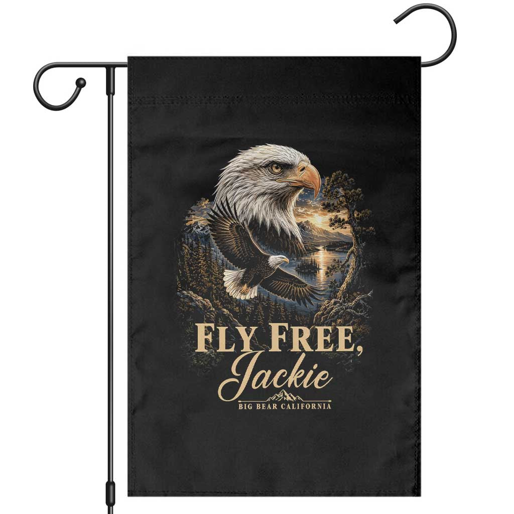 Fly Free Jackie Big Bear Bald Eagle Memorial Garden Flag California Valley Sunset Forest Nature Graphic TS02 Black Print Your Wear
