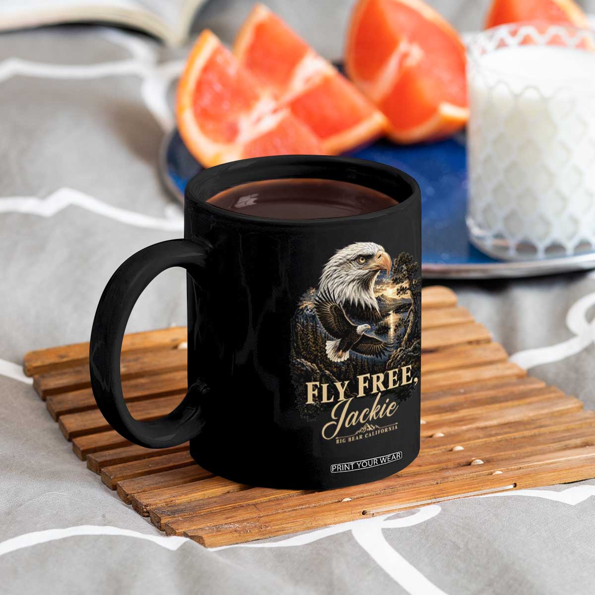 Fly Free Jackie Big Bear Bald Eagle Memorial Coffee Mug California Valley Sunset Forest Nature Graphic TS02 Print Your Wear
