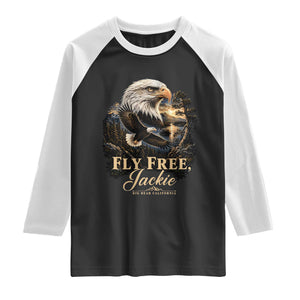 Fly Free Jackie Big Bear Bald Eagle Memorial Raglan Shirt California Valley Sunset Forest Nature Graphic TS02 Black White Print Your Wear