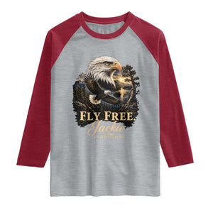 Fly Free Jackie Big Bear Bald Eagle Memorial Raglan Shirt California Valley Sunset Forest Nature Graphic TS02 Heather Gray Heather Red Print Your Wear