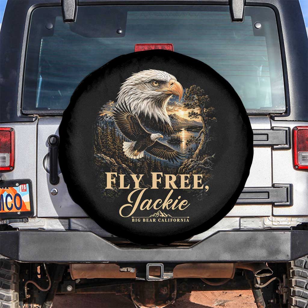 Fly Free Jackie Big Bear Bald Eagle Memorial Spare Tire Cover California Valley Sunset Forest Nature Graphic TS02 No hole Black Print Your Wear
