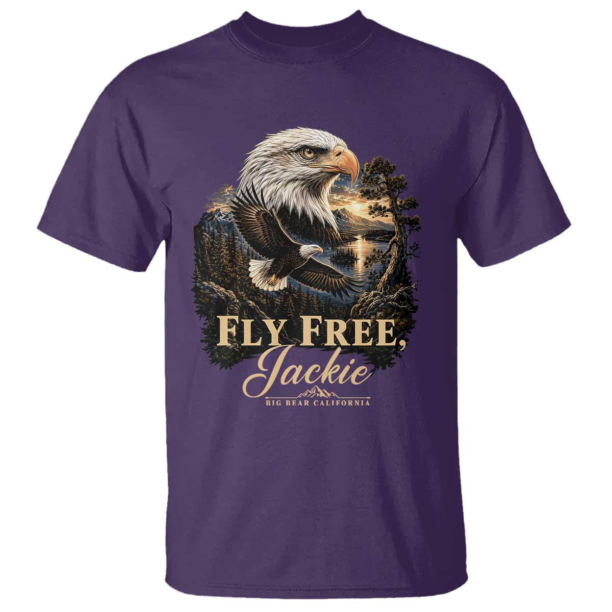 Fly Free Jackie Big Bear Bald Eagle Memorial T Shirt California Valley Sunset Forest Nature Graphic TS02 Purple Print Your Wear