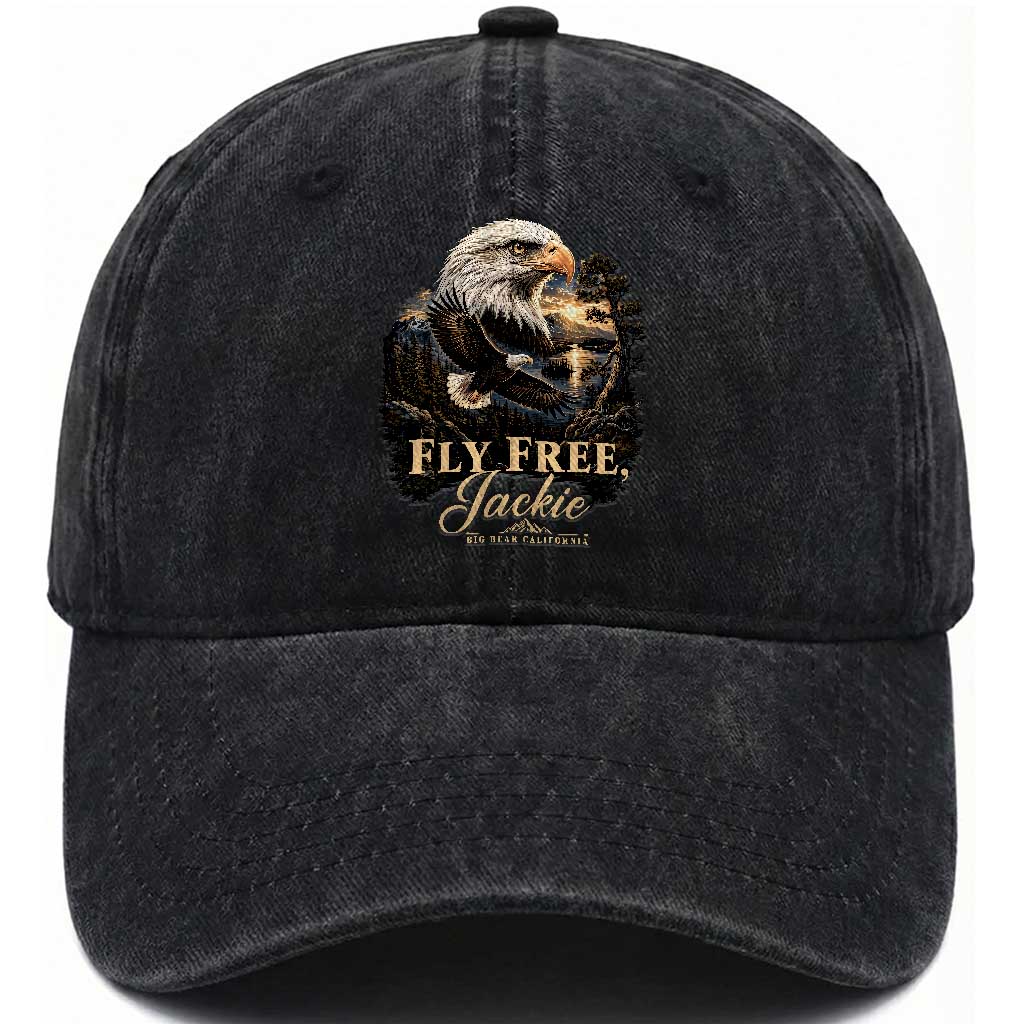 Fly Free Jackie Big Bear Bald Eagle Memorial Washed Cotton Baseball Cap California Valley Sunset Forest Nature Graphic TS02 Print Your Wear