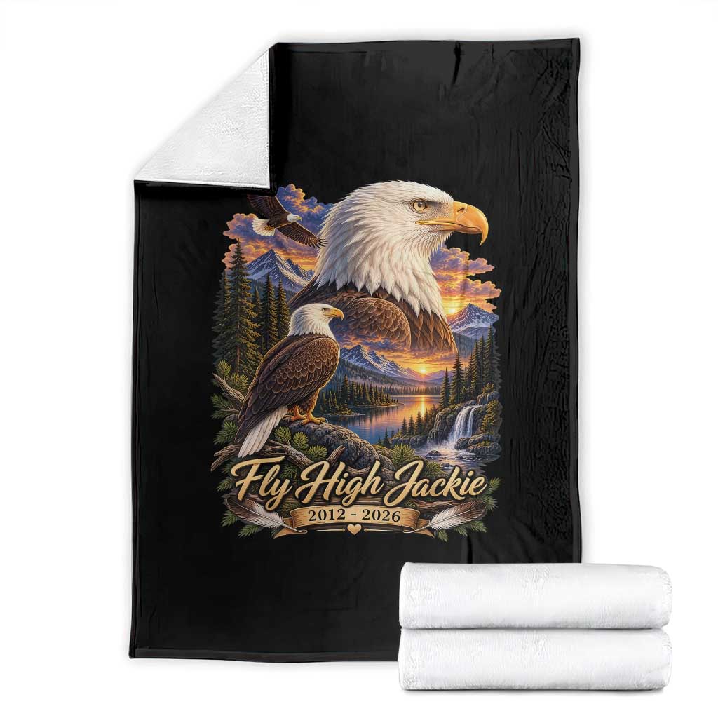 Fly High Jackie Bald Eagle Memorial Throw Blanket Scenic Mountain Sunset Lake Nature Graphic TS02 Black Print Your Wear
