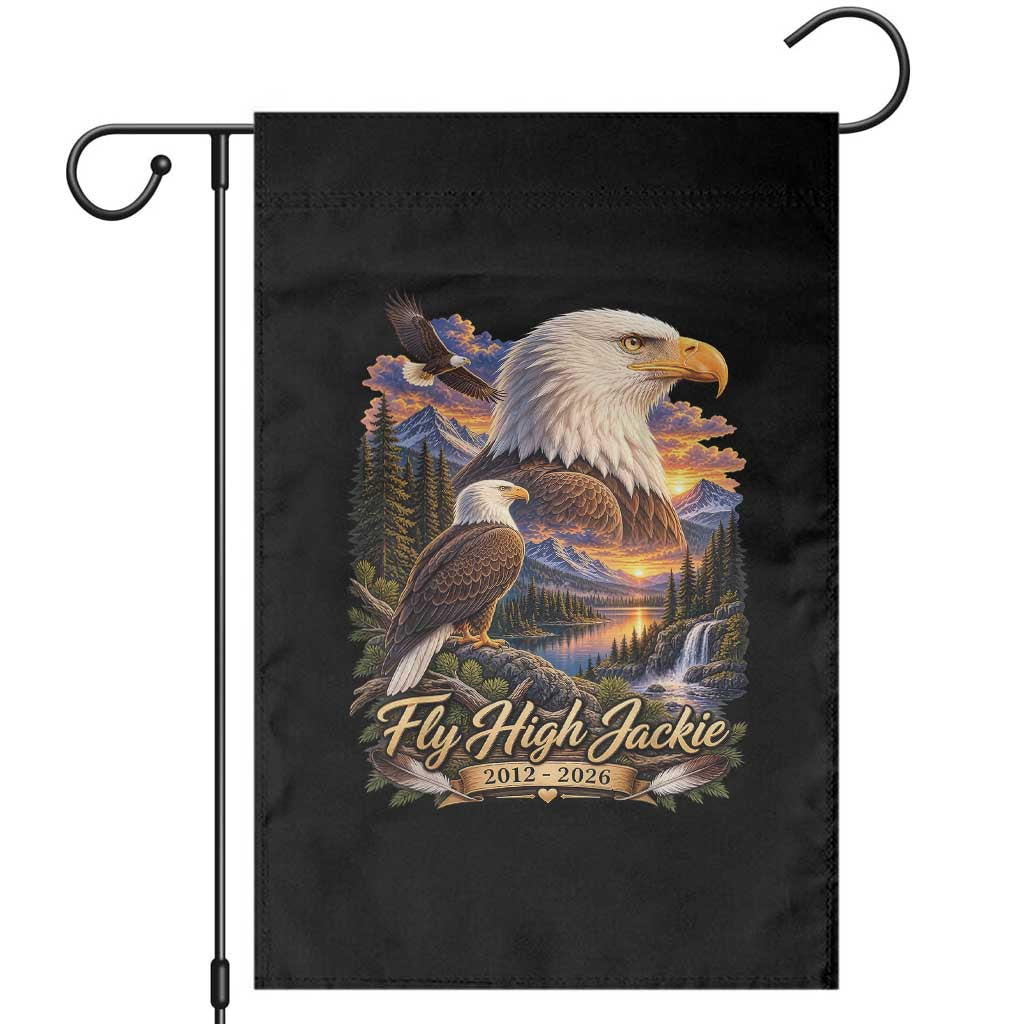 Fly High Jackie Bald Eagle Memorial Garden Flag Scenic Mountain Sunset Lake Nature Graphic TS02 Black Print Your Wear
