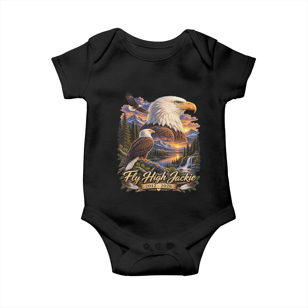 Fly High Jackie Bald Eagle Memorial Baby Onesie Scenic Mountain Sunset Lake Nature Graphic TS02 Black Print Your Wear